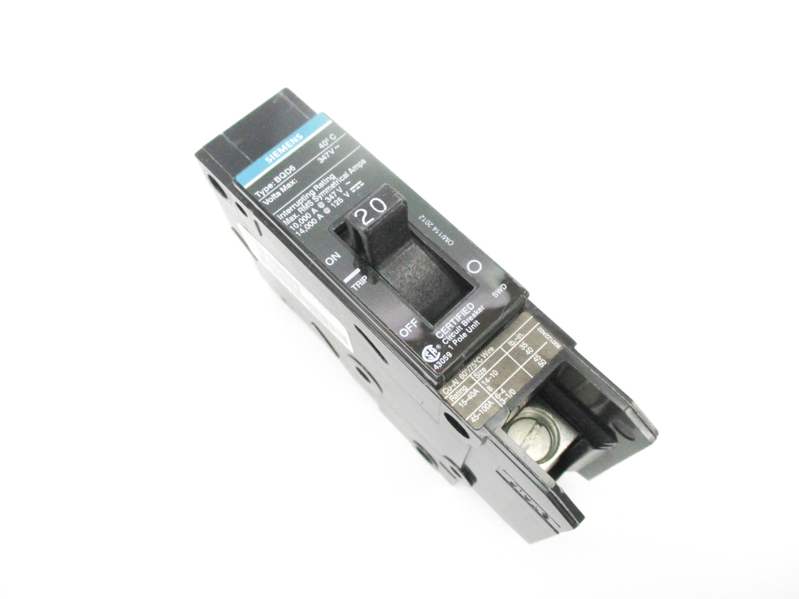 SIEMENS BQD6120 347V 20A NSMP