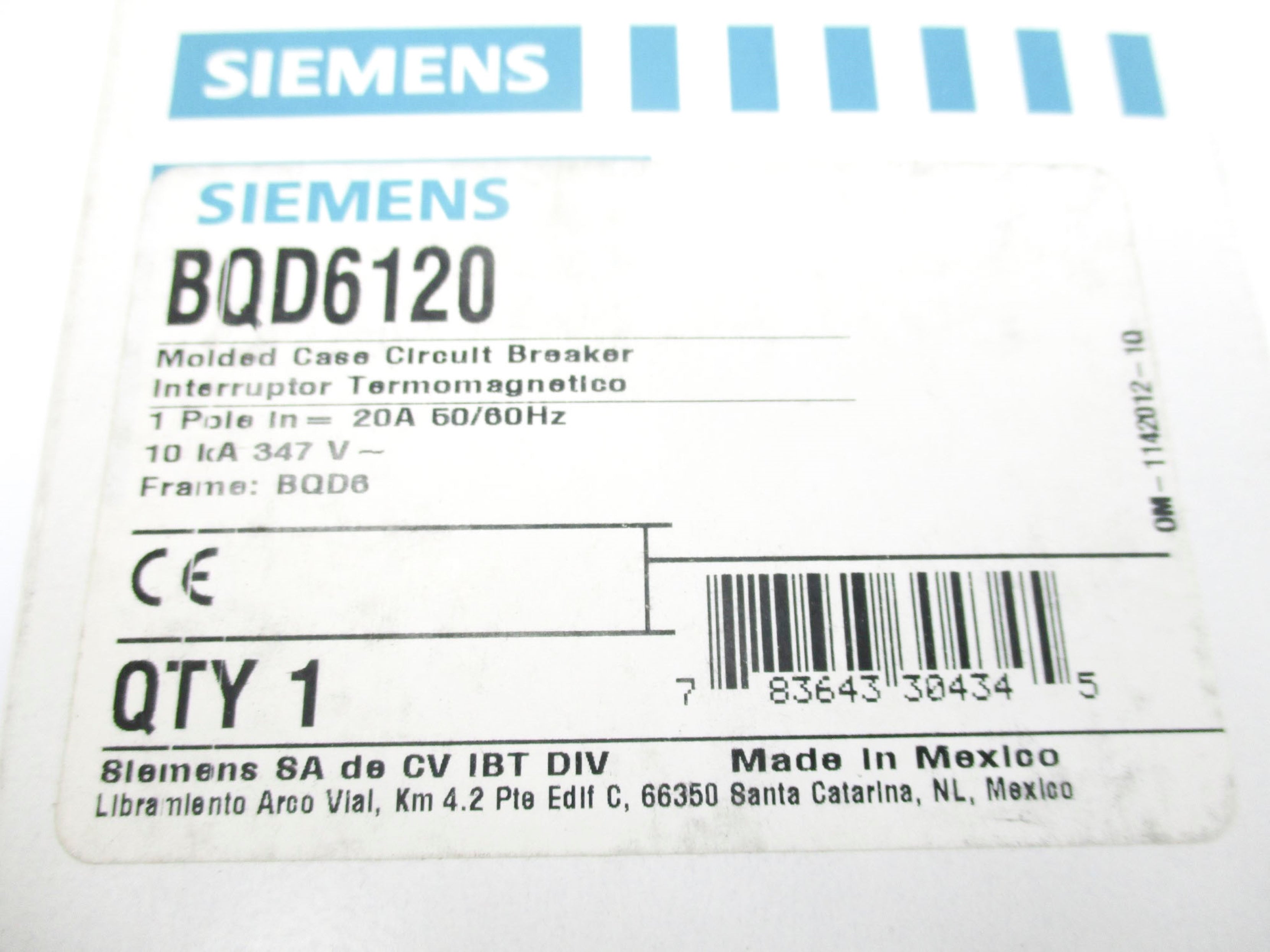 SIEMENS BQD6120 347V 20A NSMP