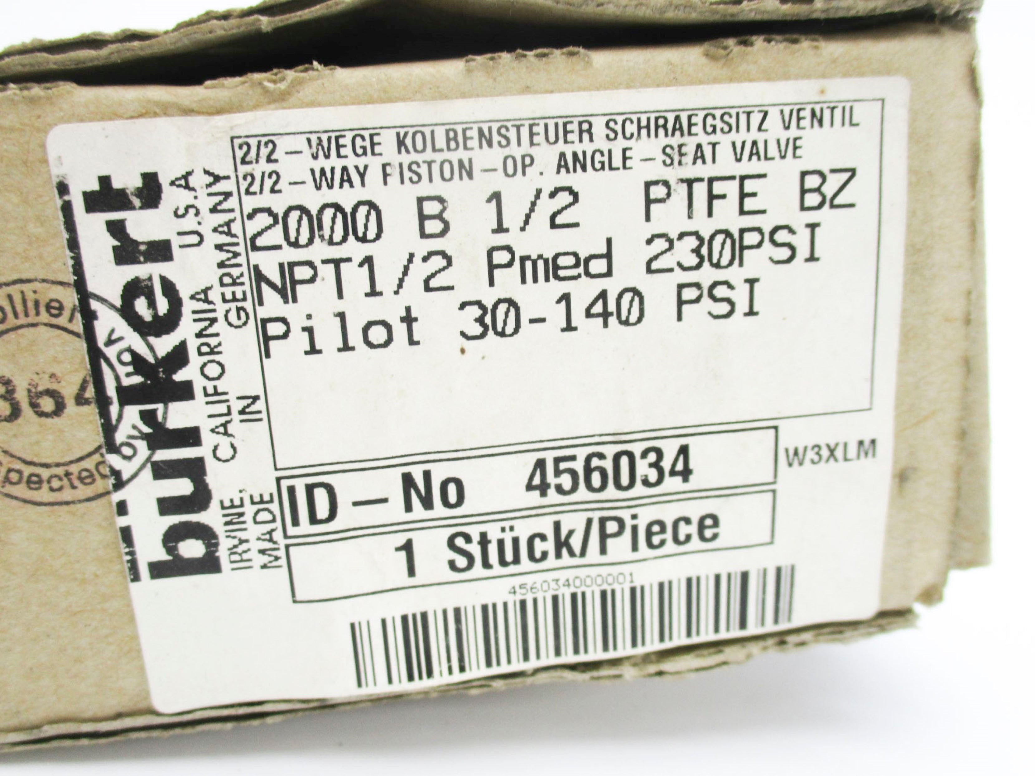BURKERT 2000B1/2PTFE 456034 230PSI 30-140PSI NSMP