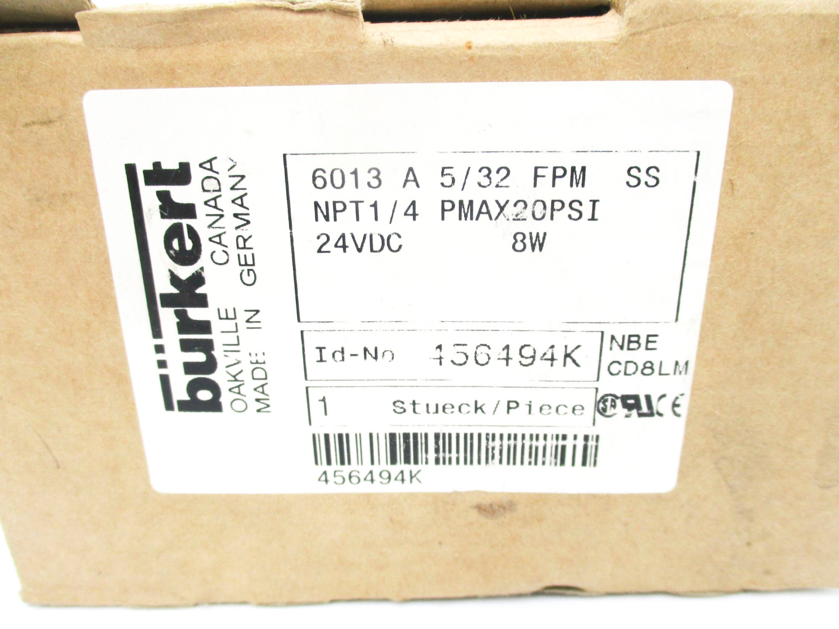 BURKERT 6013A5/32FPMSS 24VDC NSMP