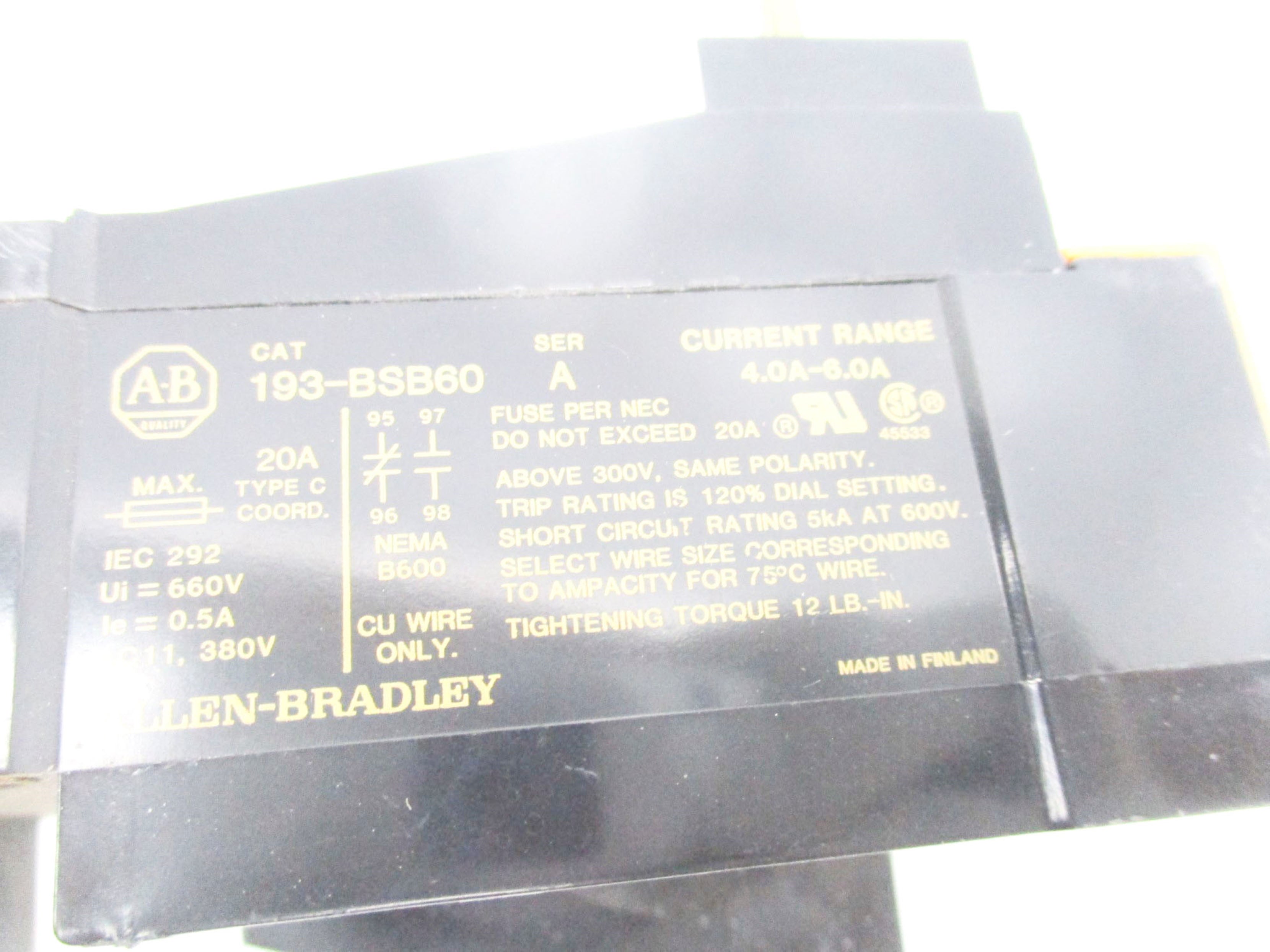 INDUSTRIAL SPARE PART 193-BSB60 SER. A 4.0-6.0A 600V UNMP