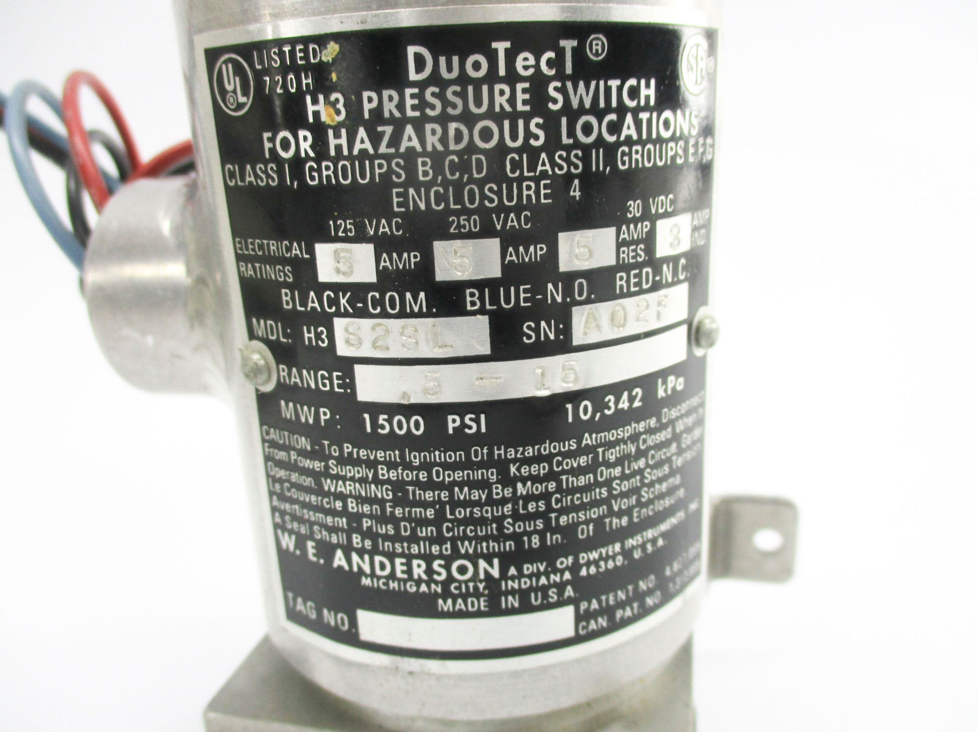 W.E ANDERSON H3S2SL 1500PSI NSNP