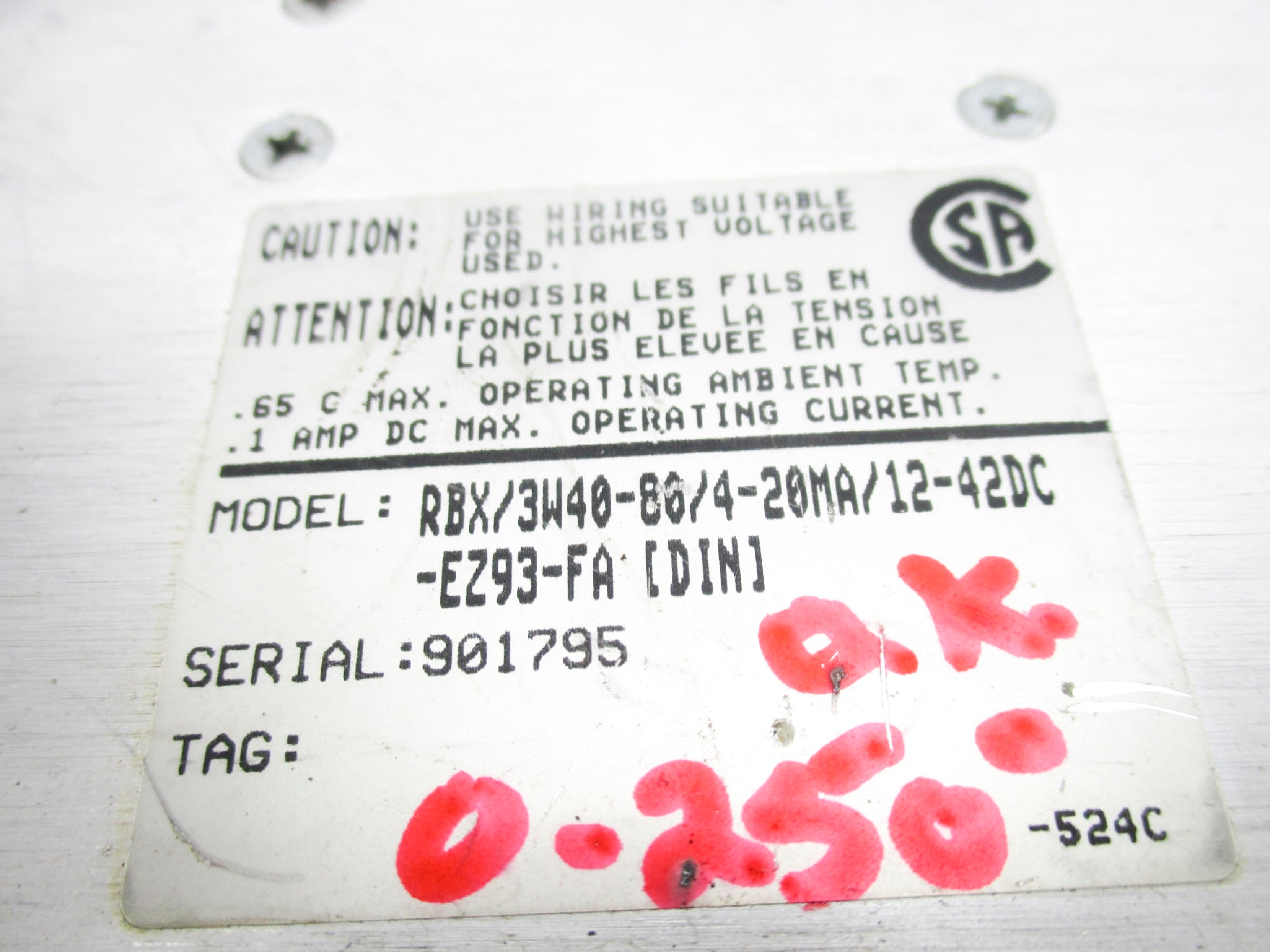 MOORE INDUSTRIES RBX/3W40-80/4-20MA/12-42DC-EZ93-FA UNMP