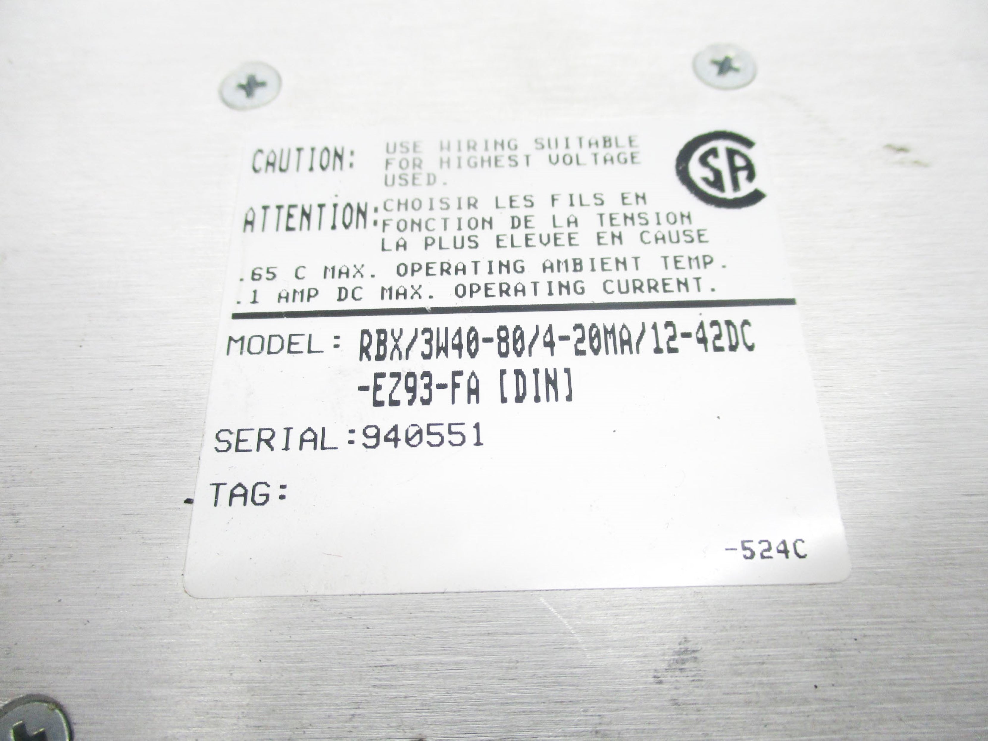 MOORE INDUSTRIES RBX/3W40-80/4-20MA/12-42DC-EZ93-FA UNMP