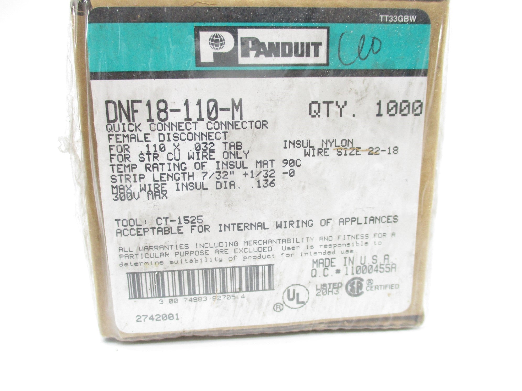 PANDUIT DNF18-110-M (PKG OF 1000) NSFS