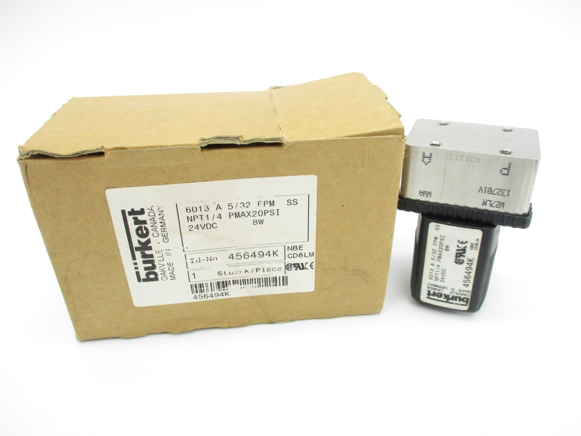 BURKERT 6013-A-5/32-FPM-SS-NPT1/4 24VDC 20PSI NSMP