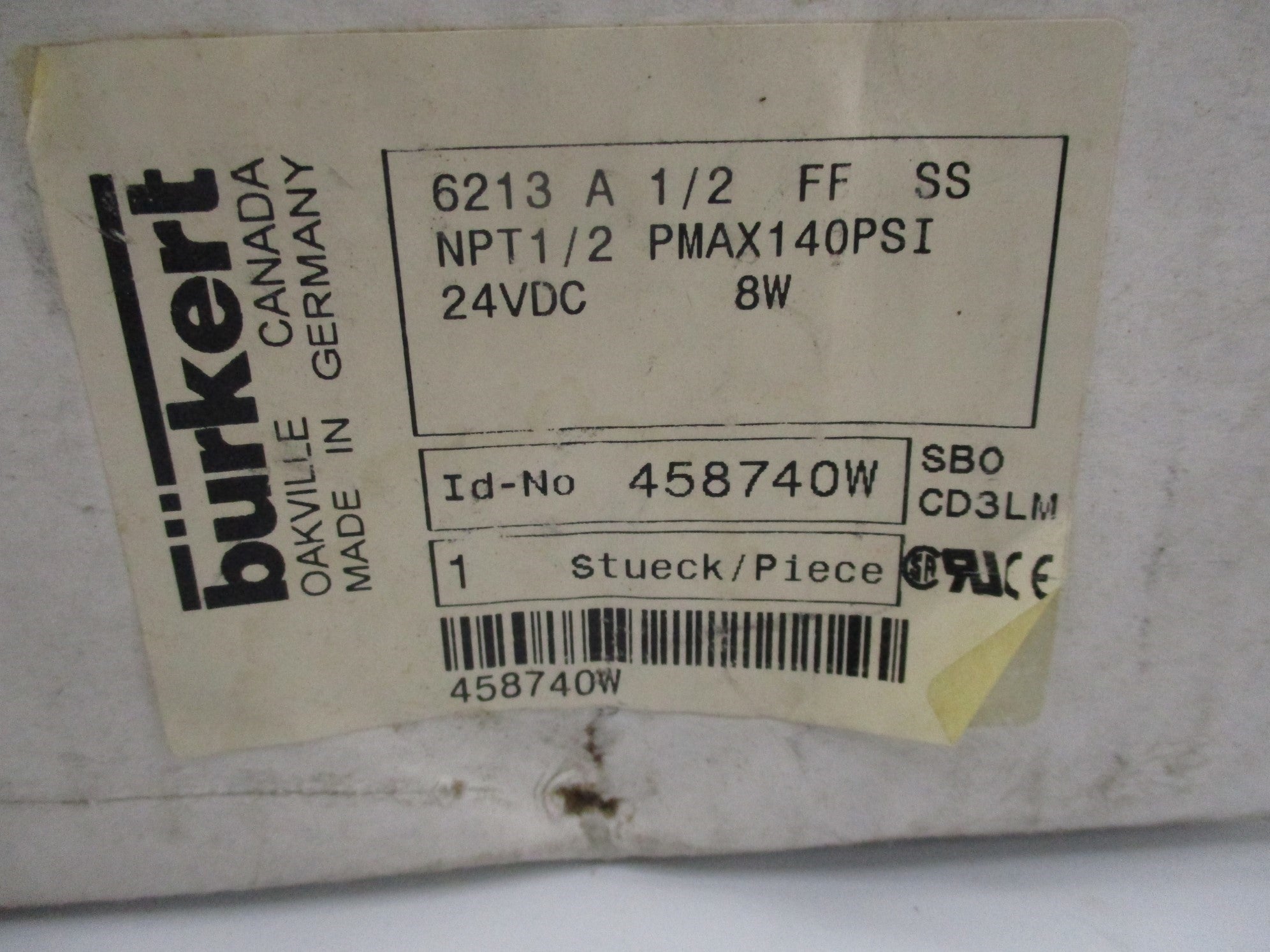 BURKERT 6213-A-1/2-FF-SS 24V 140PSI NSMP