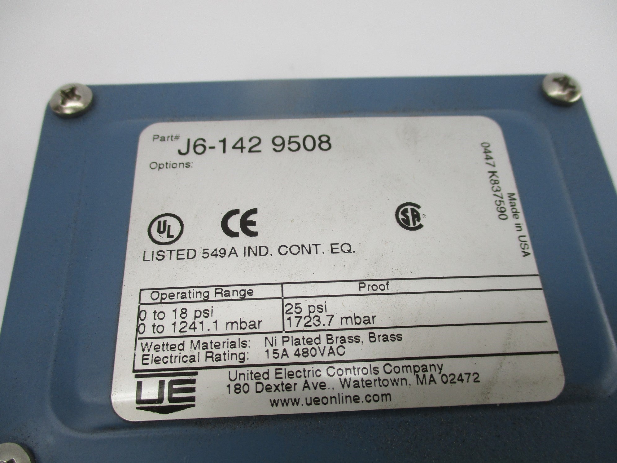 UNITED ELECTRIC J6-1429508 18PSI NSNP