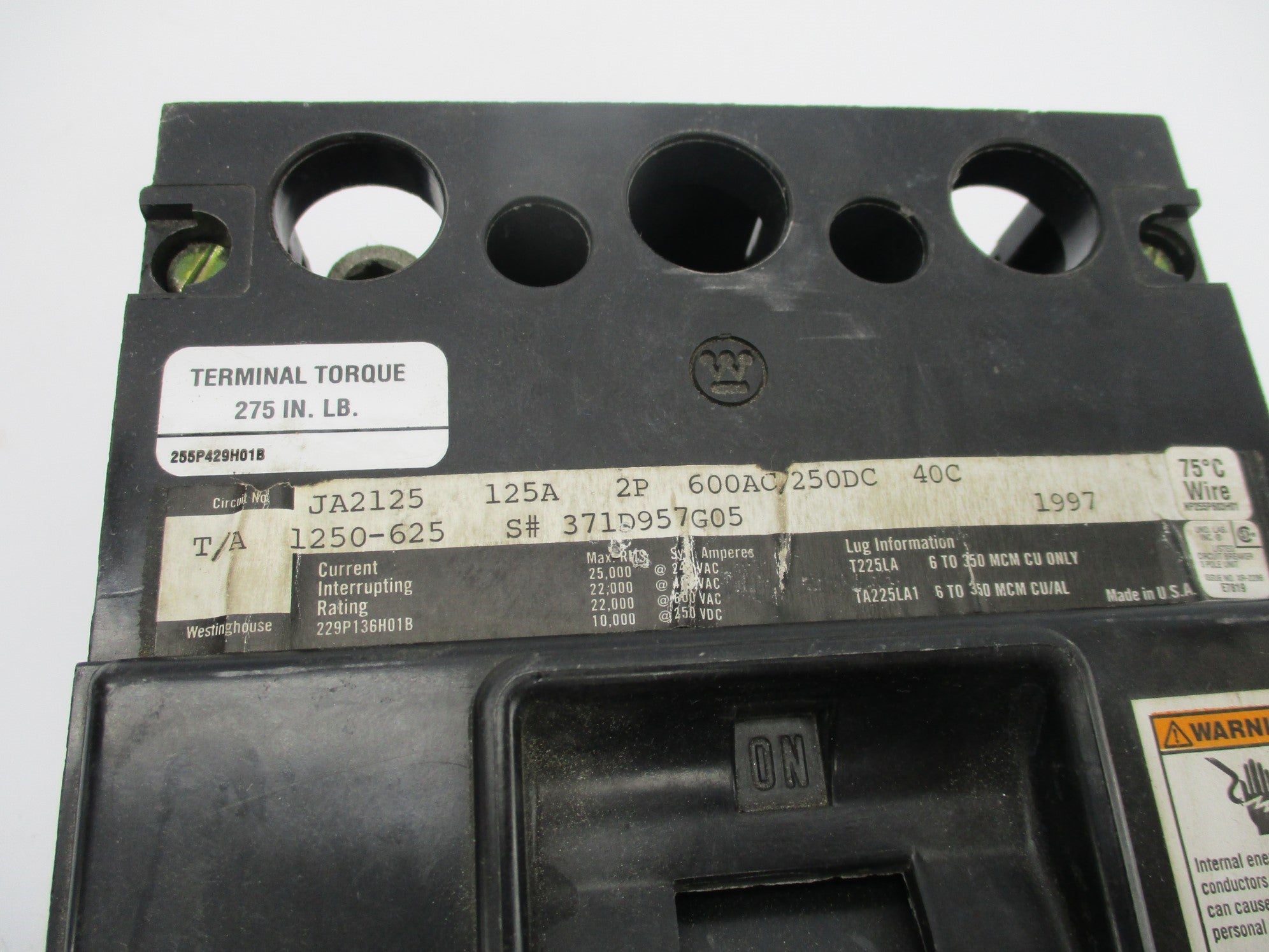 WESTINGHOUSE JA2125 600/250VAC/DC 125A NSNP