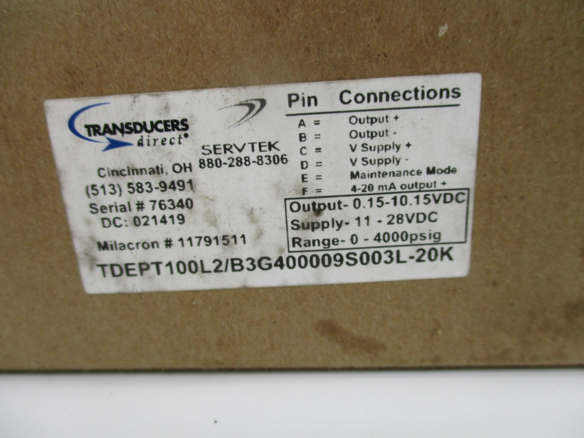 TRANSDUCERS DIRECT TDEPT100L2/B3G400009S003L-20K NSMP