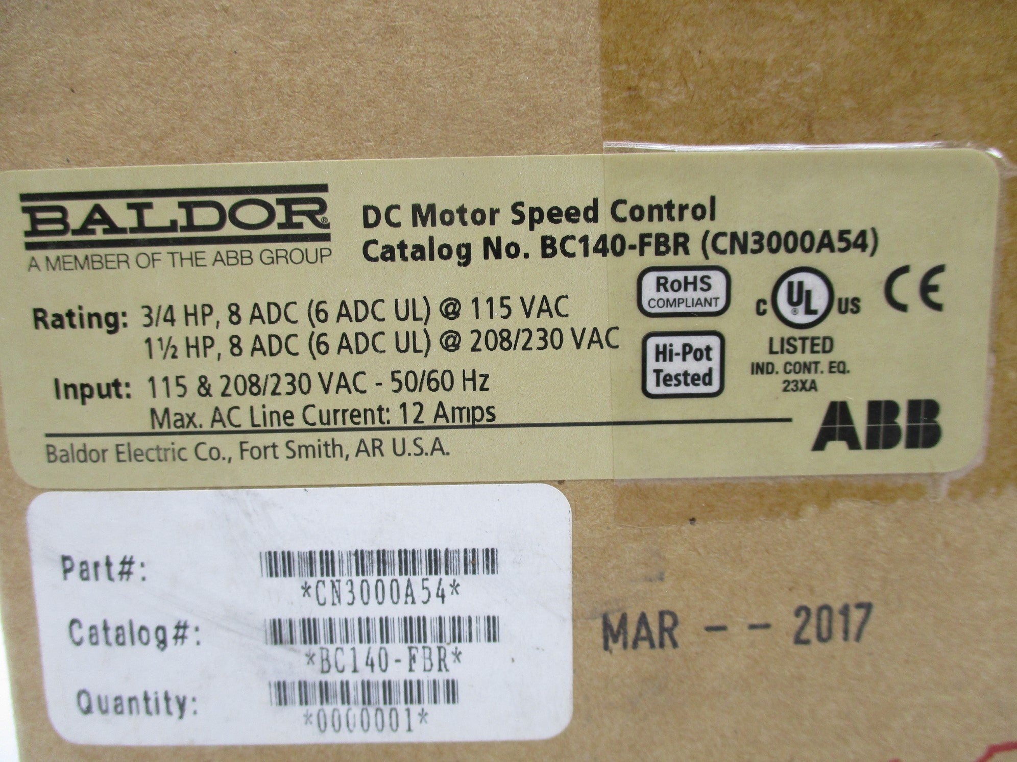 BALDOR BC140-FBR NSMP