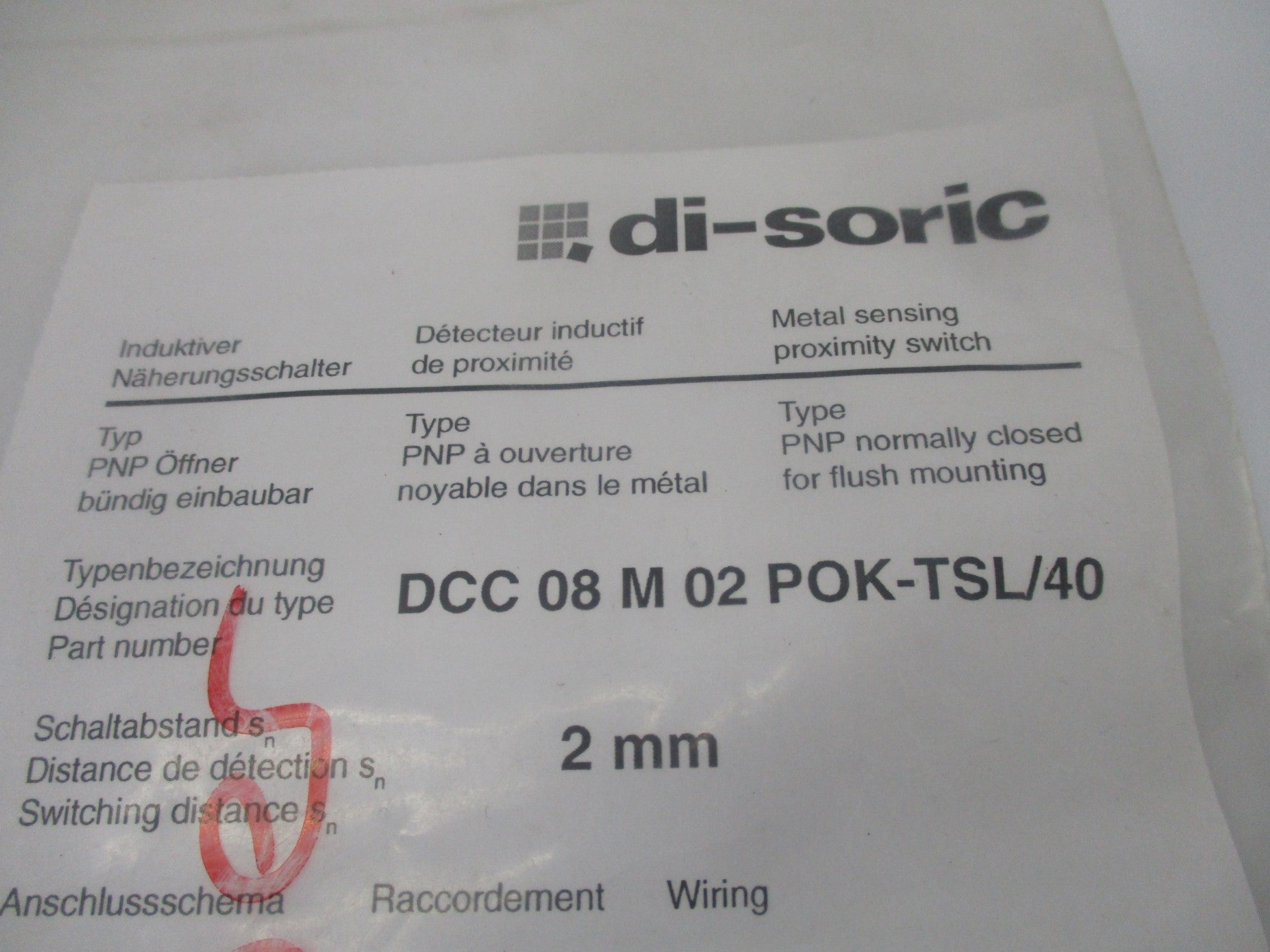 DI-SORIC DCC08M02POK-TSL/40 NSMP