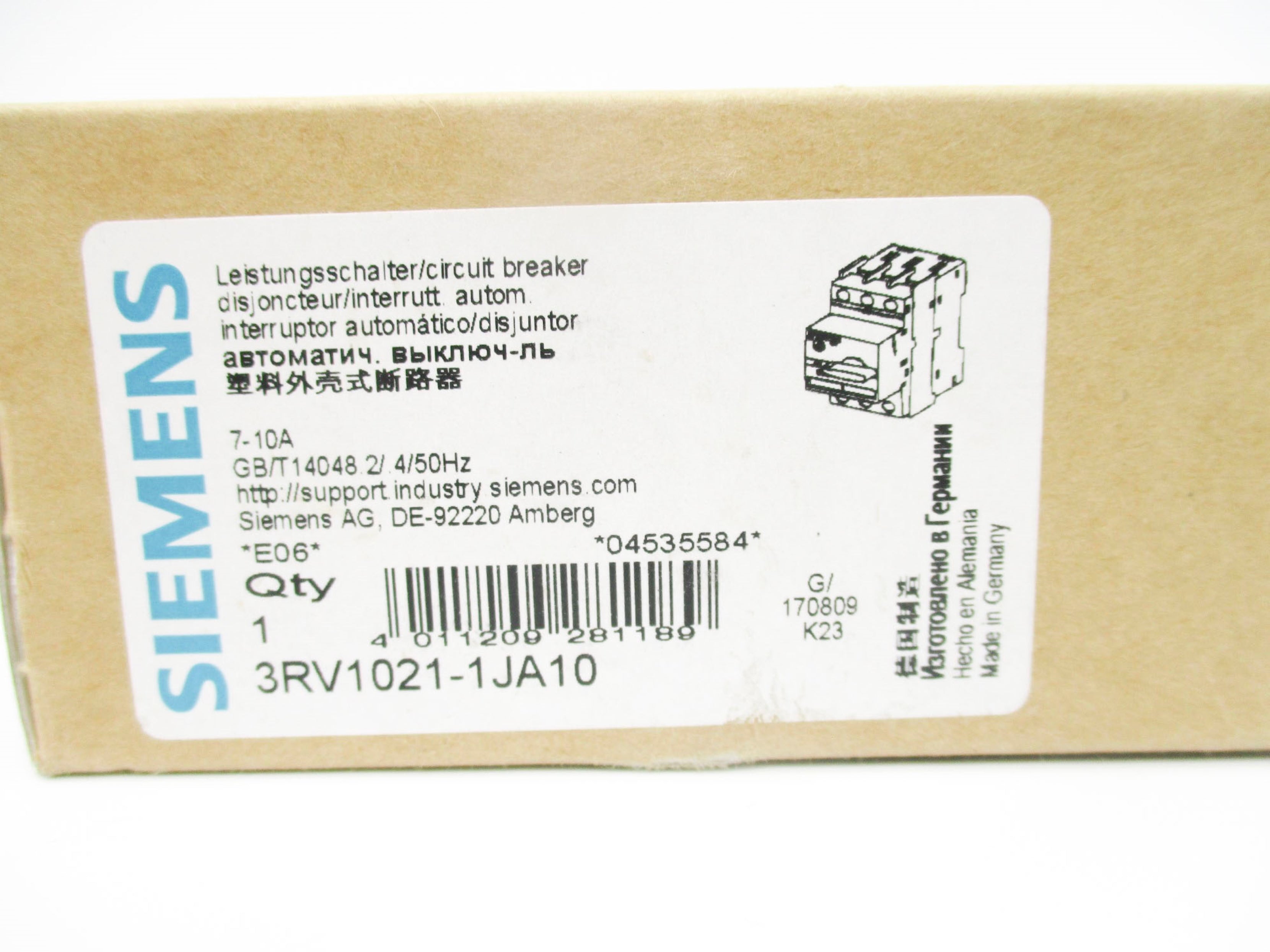 SIEMENS 3RV1021-1JA10 600V 7-10A NSMP
