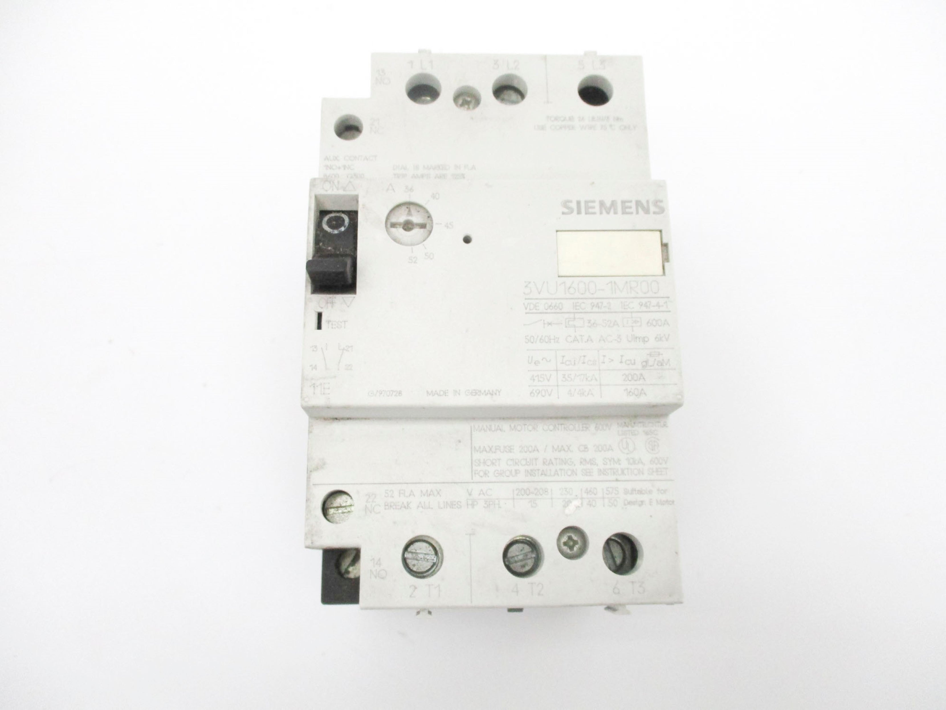 SIEMENS 3VU1600-1MR00 690V 36-52A NSMP
