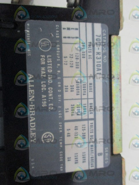 ALLEN BRADLEY 700-R310A1 SER. B CONTACTOR 110/115-120V * USED*