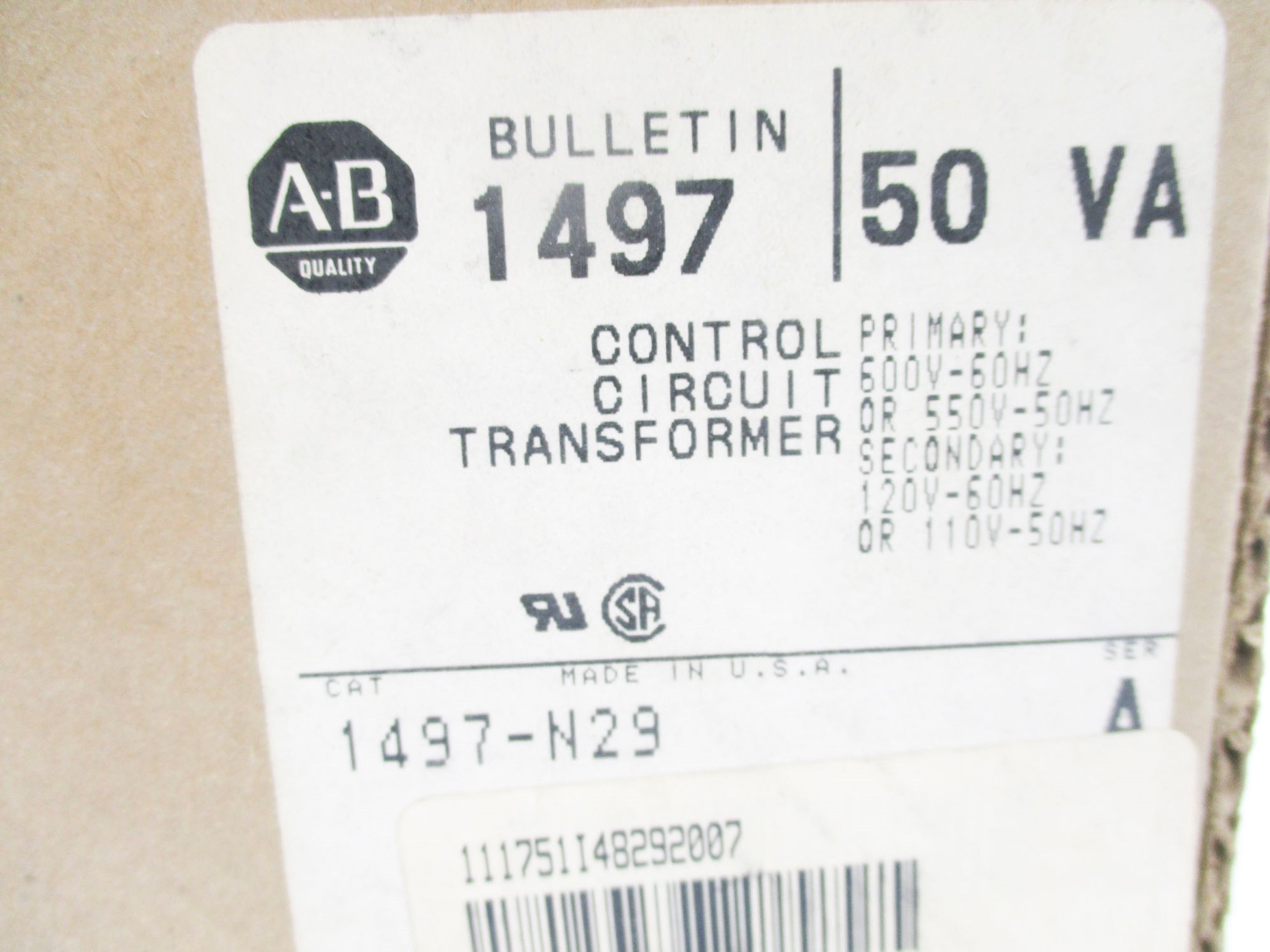 ALLEN BRADLEY 1497-N29 SER. A .050KVA (BR/WH) NSMP