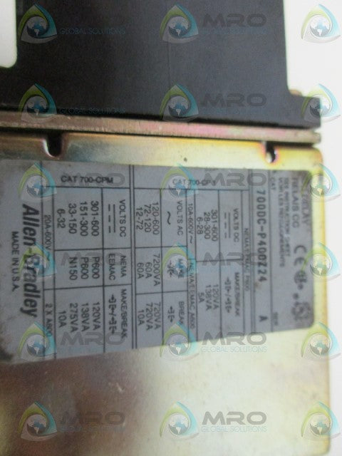 ALLEN BRADLEY 700DC-P400Z24 SER. A CONTROL RELAY *USED*