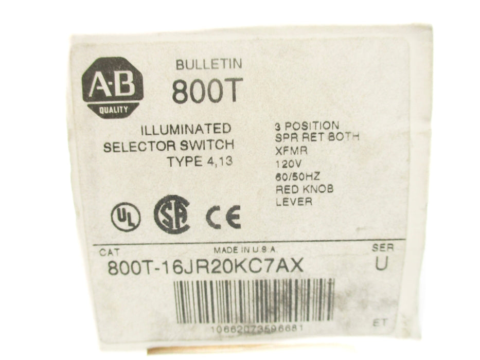 ALLEN BRADLEY 800T-16JR20KC7AX SER. U (WH) NSMP