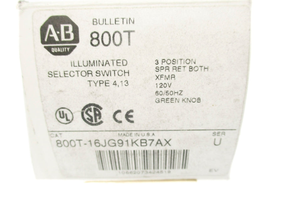 ALLEN BRADLEY 800T-16JG91KB7AX SER. U (WH) NSMP