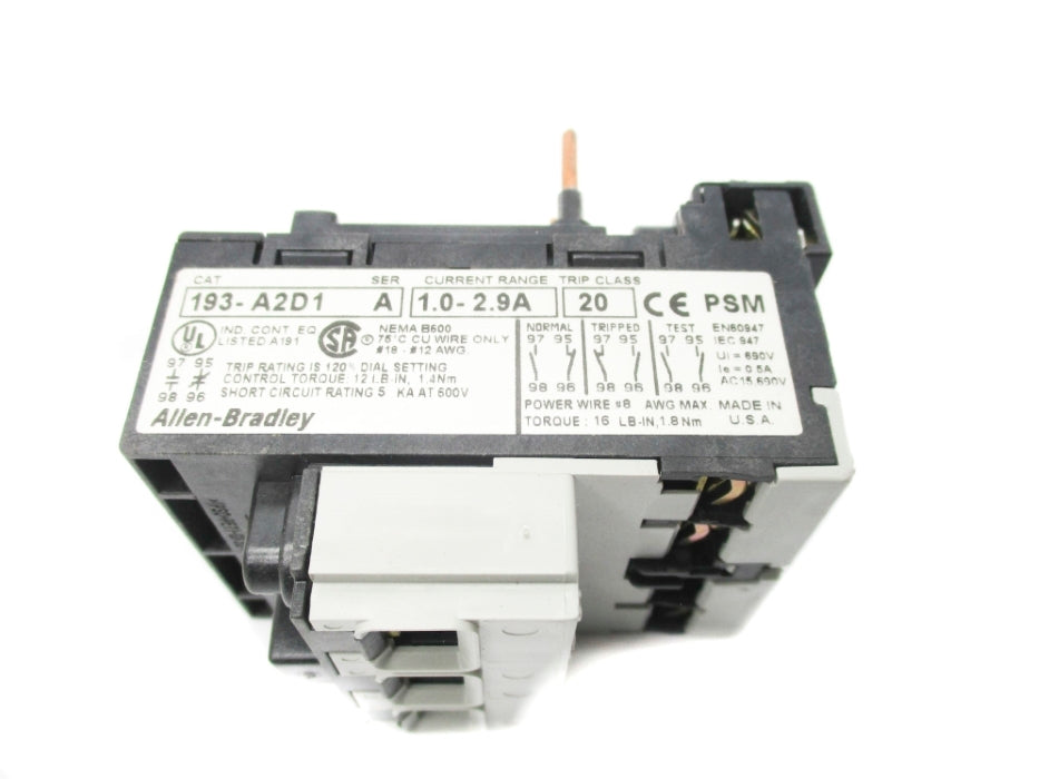 ALLEN BRADLEY 193-A2D1 SER. A 690V 1.0-2.9A (BR/WH) NSMP
