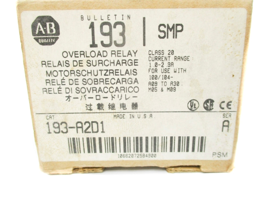 ALLEN BRADLEY 193-A2D1 SER. A 690V 1.0-2.9A (BR/WH) NSMP
