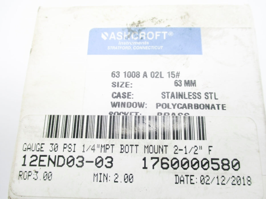 ASHCROFT 631008A02L15# 0-15PSI NSMP