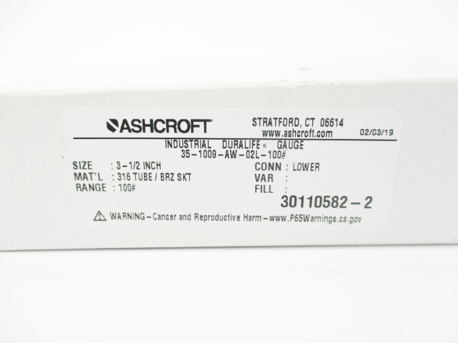 ASHCROFT 35-1009-AW-02L-100# 0-100PSI NSMP