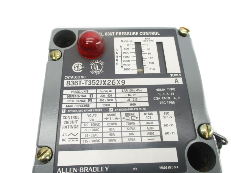 ALLEN BRADLEY 836T-T352JX26X9 SER. A 400-3000PSI (BR/WH) NSMP