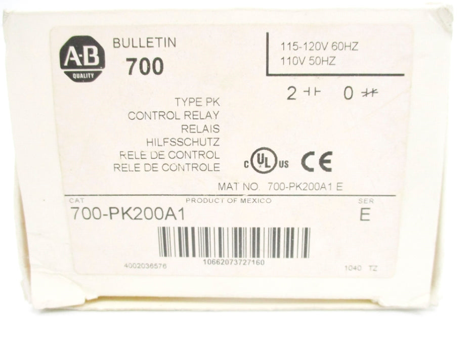 ALLEN BRADLEY 700-PK200A1 SER. E 110/120V 10A (WH) NSMP