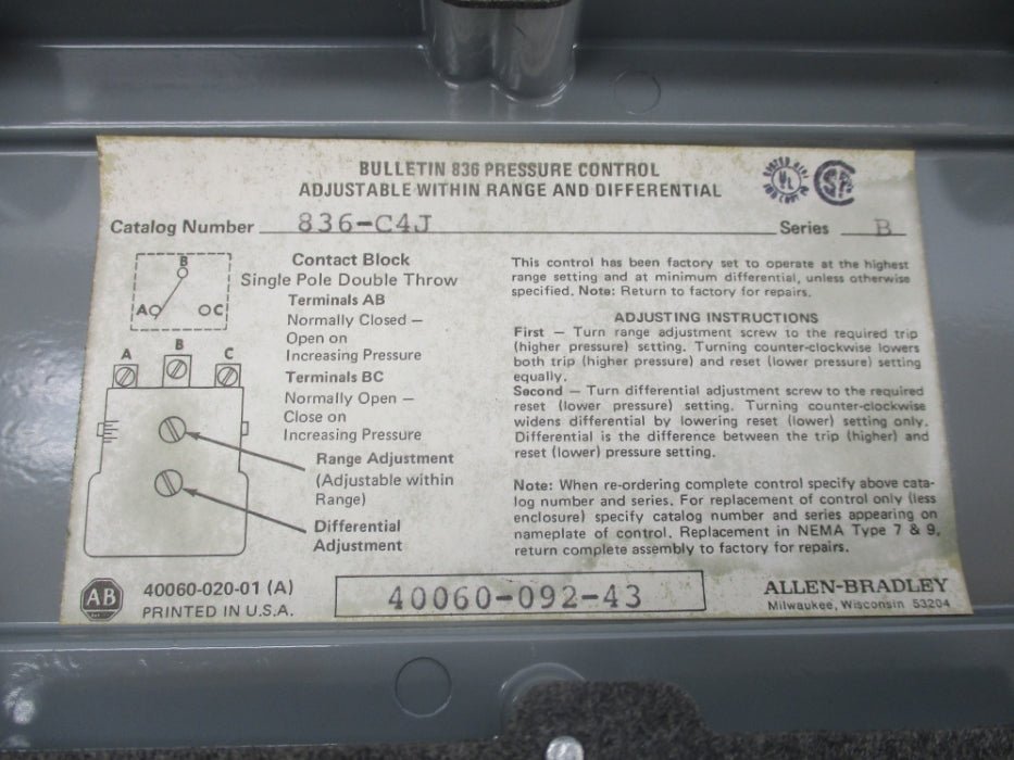 INDUSTRIAL SPARE PART 836-C4J SER. B NSNP