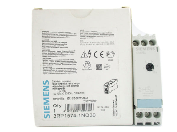SIEMENS 3RP1574-1NQ30 100-127VAC 4A 1-20S NSMP