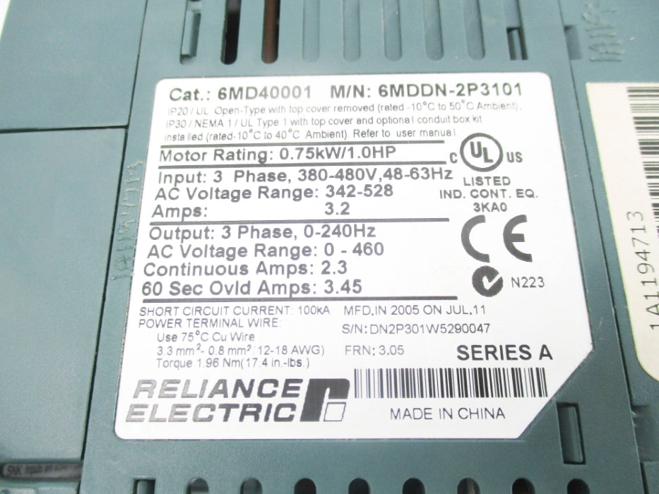 RELIANCE ELECTRIC 6MD40001 6MDDN-2P3101 SER. A NSNP