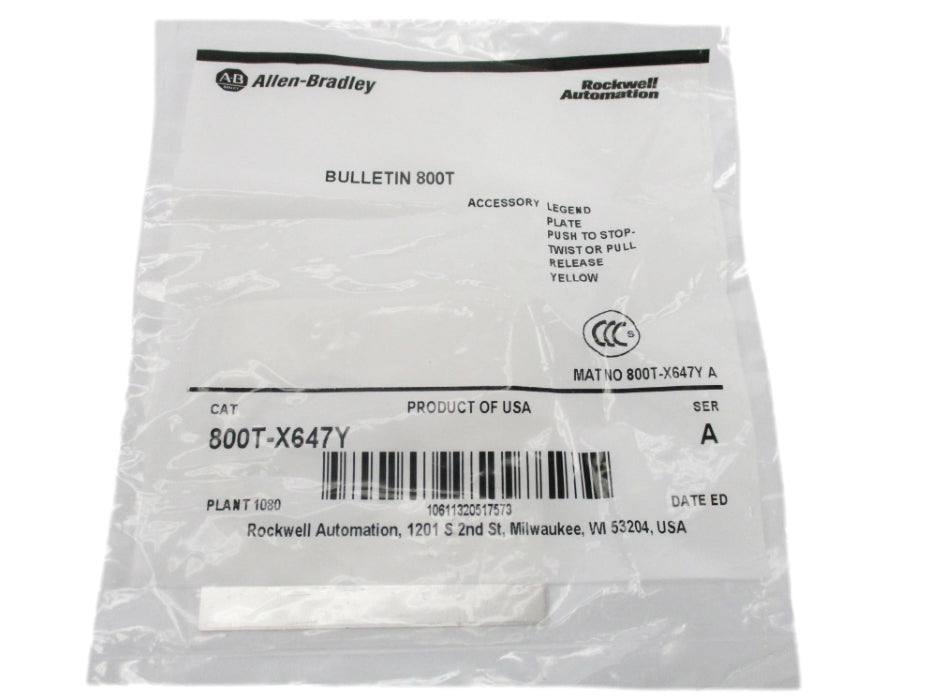 ALLEN BRADLEY 800T-X647Y SER. A NSMP