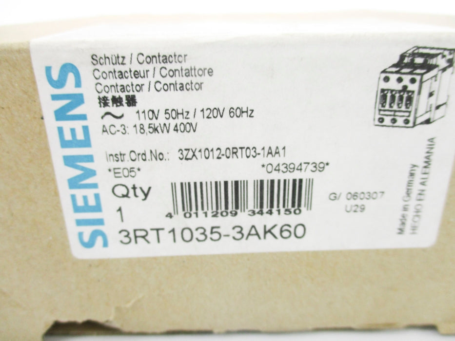 SIEMENS 3RT1035-3AK60 110-120V NSMP