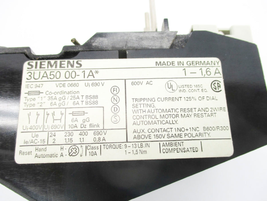 SIEMENS 3UA5000-1A 600VAC 1-1.6A UNMP