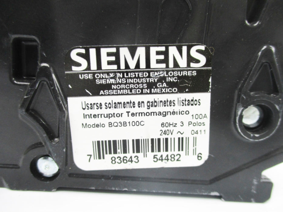 SIEMENS BQ3B100C 240V 100A UNMP