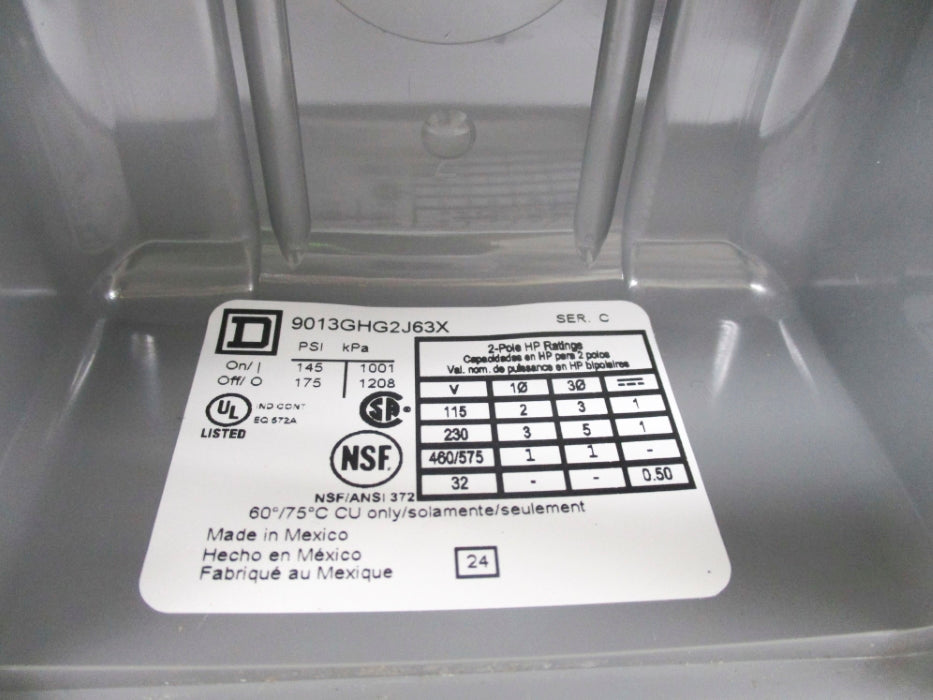 SQUARE D 9013GHG2J63X SER. C 145-175PSI NSNP