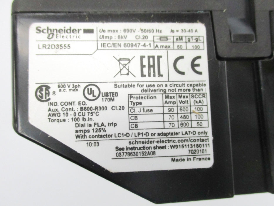 SCHNEIDER ELECTRIC LR2D3555 690V 30-40A UNMP