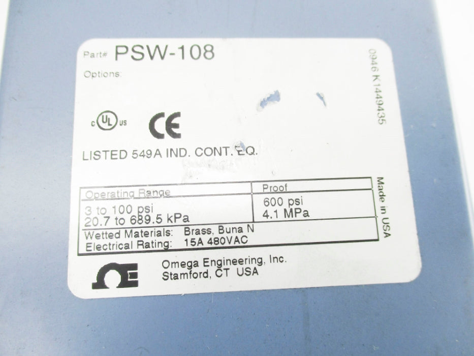OMEGA ENGINEERING PSW-108 600PSI NSNP