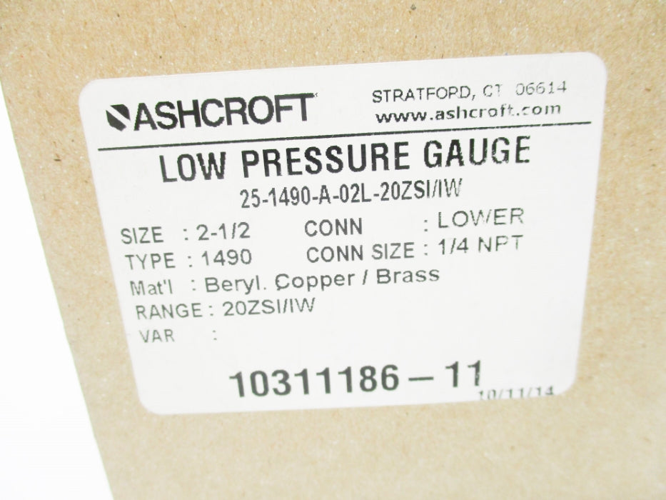 ASHCORFT 25-1490-A-02L-20ZSI/IW 0-20PSI NSMP