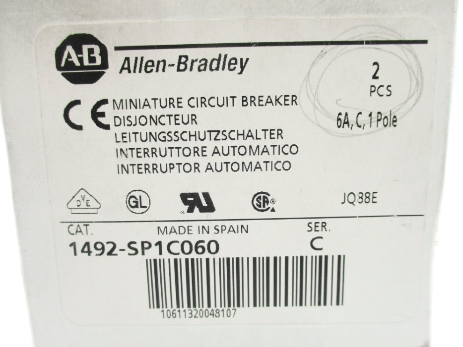ALLEN BRADLEY 1492-SP1C060 SER. C 240/415VAC 6A (PKG OF 2) NSMP