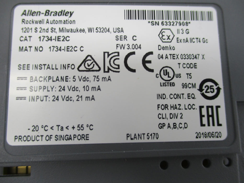 ALLEN BRADLEY 1734-IE2C SER. C F/W 3.004 24VDC UNMP