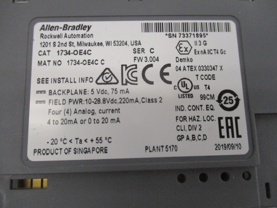 ALLEN BRADLEY 1734-OE4C SER. C 10-28.8VDC F/W 3.004 UNMP
