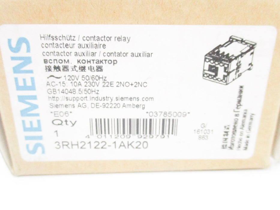 SIEMENS 3RH2122-1AK20 120V 10A NSMP