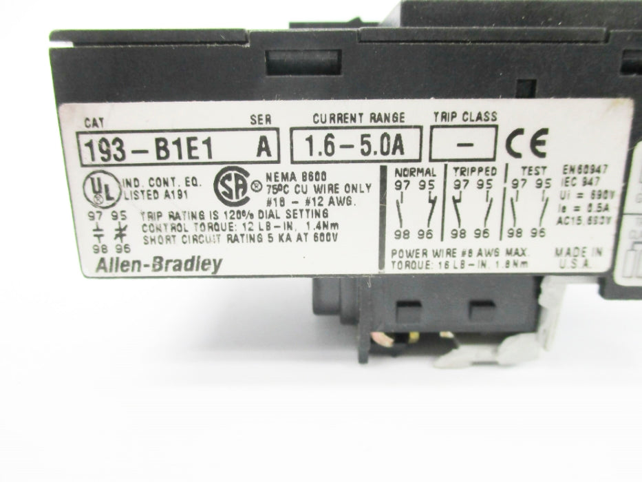 INDUSTRIAL SPARE PART 193-B1E1 SER. A 600V 1.6-5.0A (AS PICTURED) NSNP