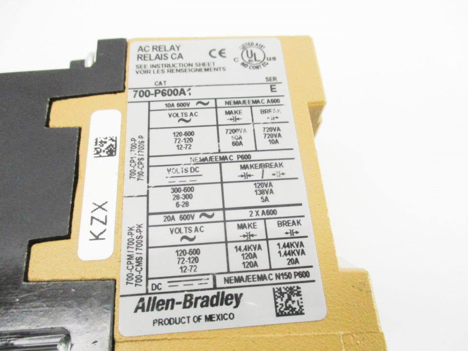 ALLEN BRADLEY 700-P600A1 SER. E 115-120V NSNP