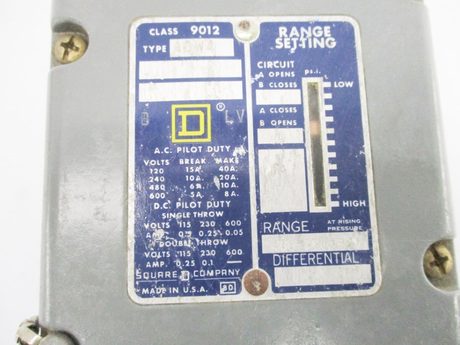 SQUARE D 9012ADW4 400-3000PSI NSNP