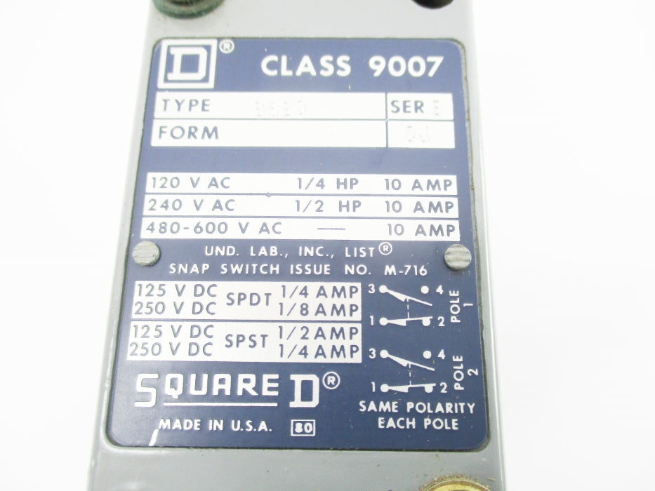 SQUARE D 9007B62D SER. B UNMP