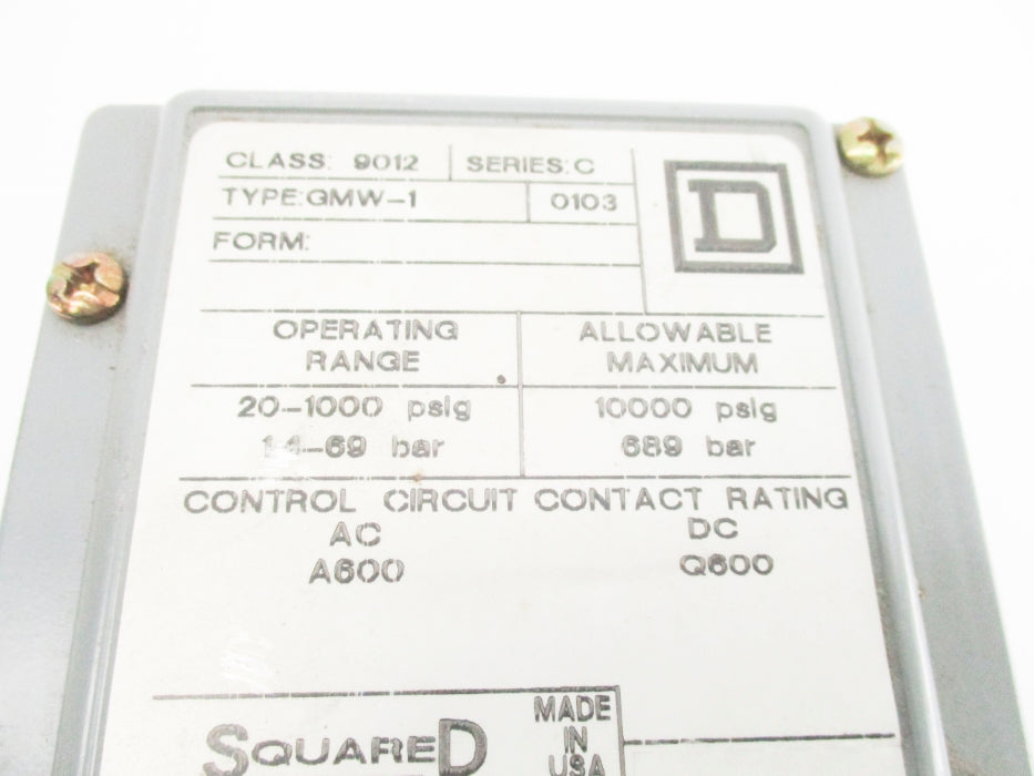 SQUARE D 9012GMW1 SER. C 20-1000PSIG NSNP
