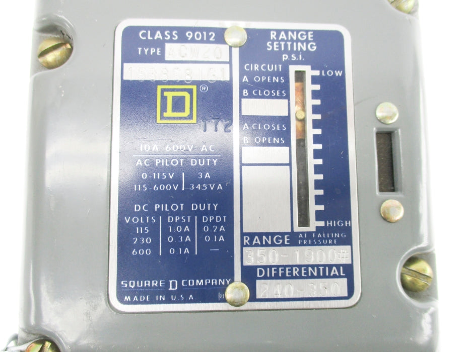 SQUARE D 9012ACW20 350-1900PSI UNMP